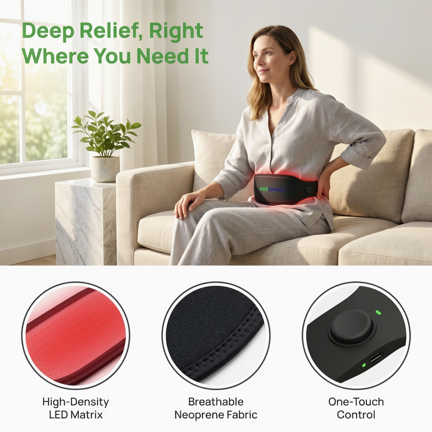 AGECIPHER Deep Penetrating Red Light Therapy Relief Belt