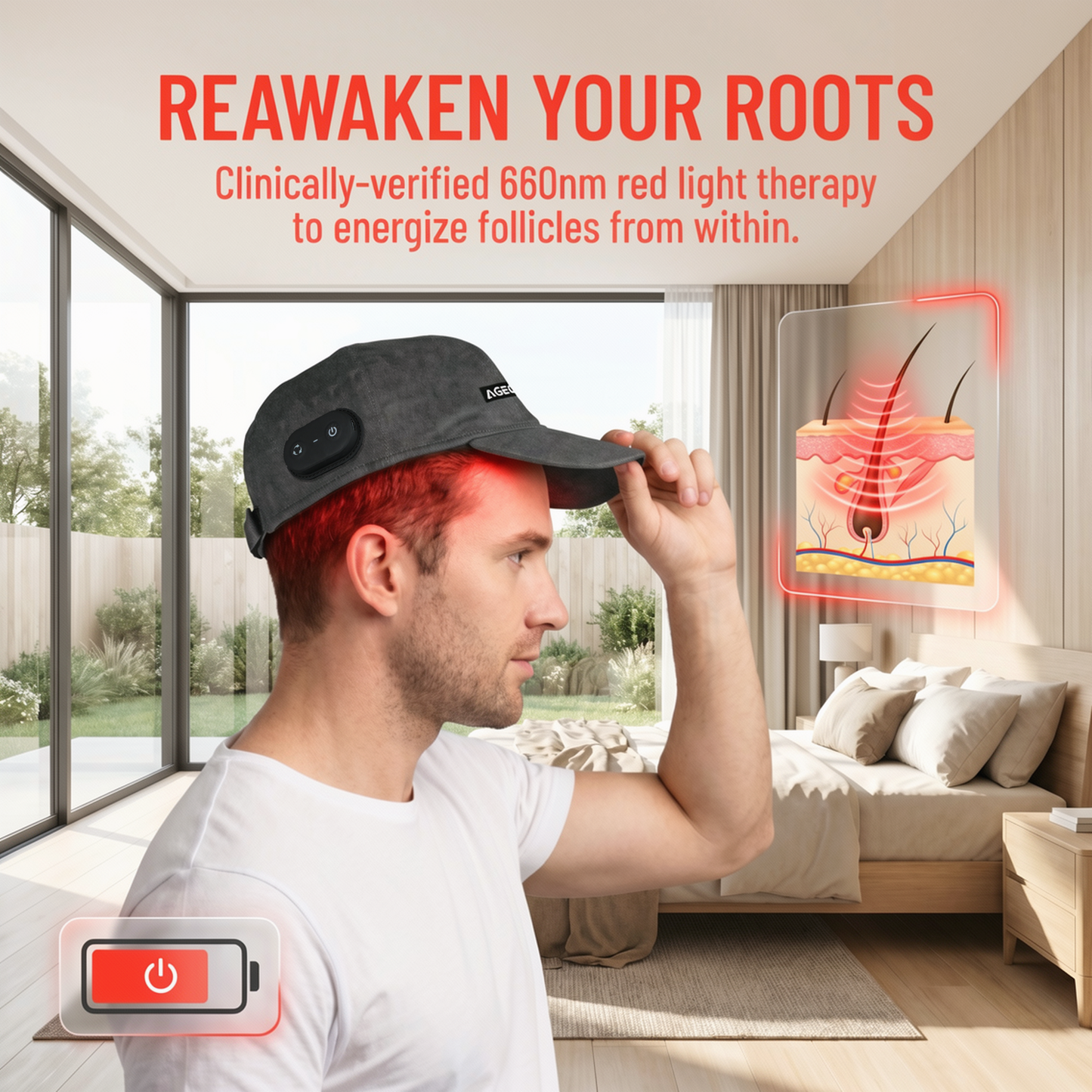 Wireless Red Light Hair Regrowth Cap | At-Home Scalp Revitalization Therapy Hat