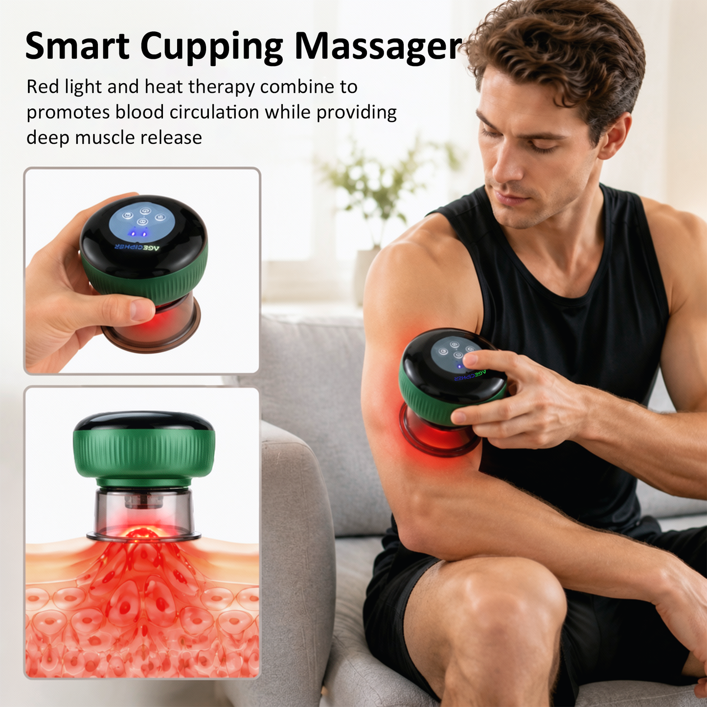 AGECIPHER 6-in-1 Red Light Heat Cupping Massager